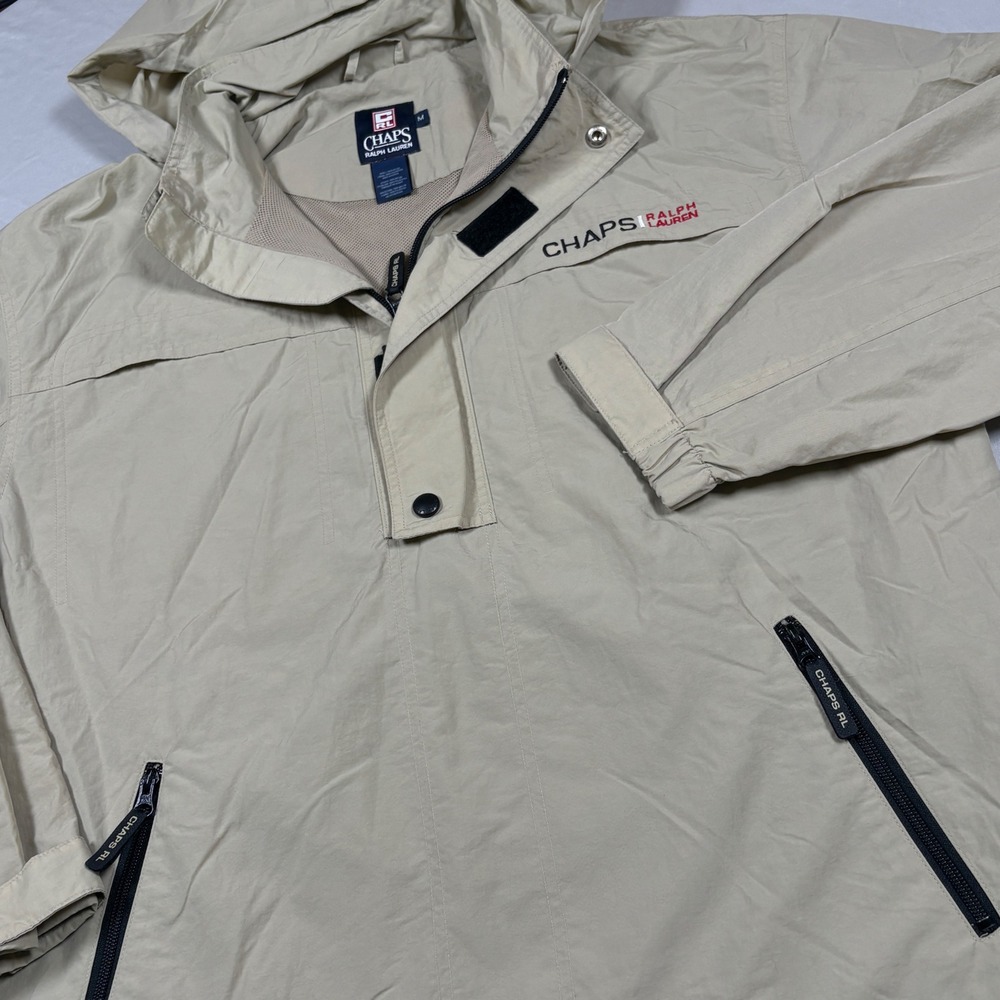 Chaps Anorak Jacket Mens M Vintage 90s Khaki Beige Nylon Windbreaker RL